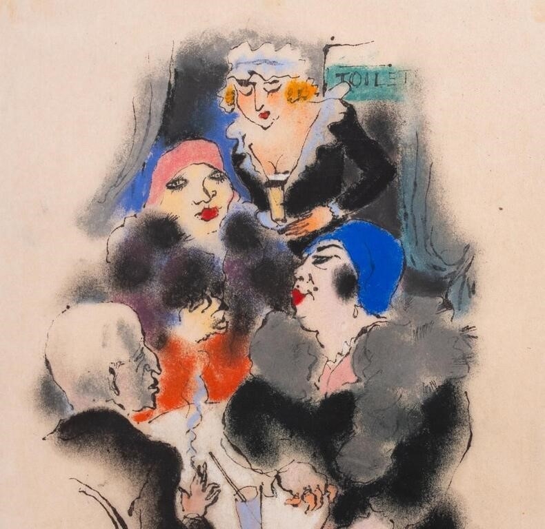 Artwork by Richard Ziegler, Richard Ziegler "Im Cafe" Mixed Media, 1927, Made of Mixed Media on Rice Paper, 1927, oil pastel and ink