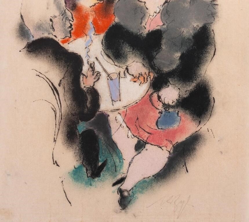 Artwork by Richard Ziegler, Richard Ziegler "Im Cafe" Mixed Media, 1927, Made of Mixed Media on Rice Paper, 1927, oil pastel and ink