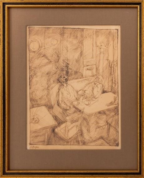 George Grosz "Kaffeehaus" Pen and Ink on Paper by George Grosz, circa 1913