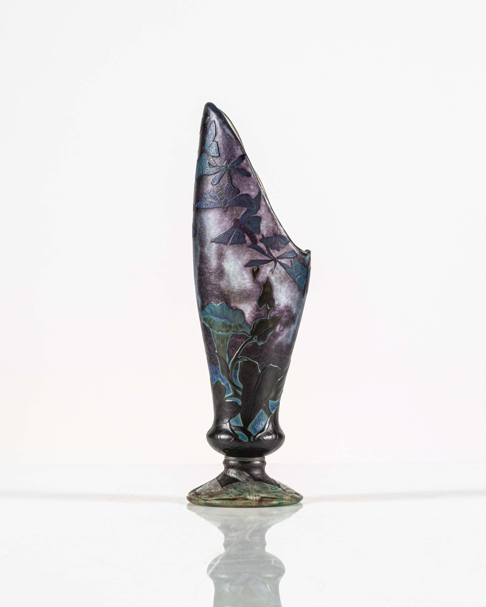 Vase En Pâte De Verre Daum France - Motif Papillons - Pièce Lourde (3,15 Kg)