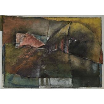 An abstract composition of layered geometric forms in earthy tones.