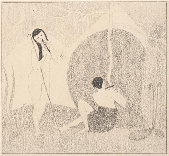 "Sitzender, die Panflöte spielend, und flötenspielendes Mädchen", 1910.