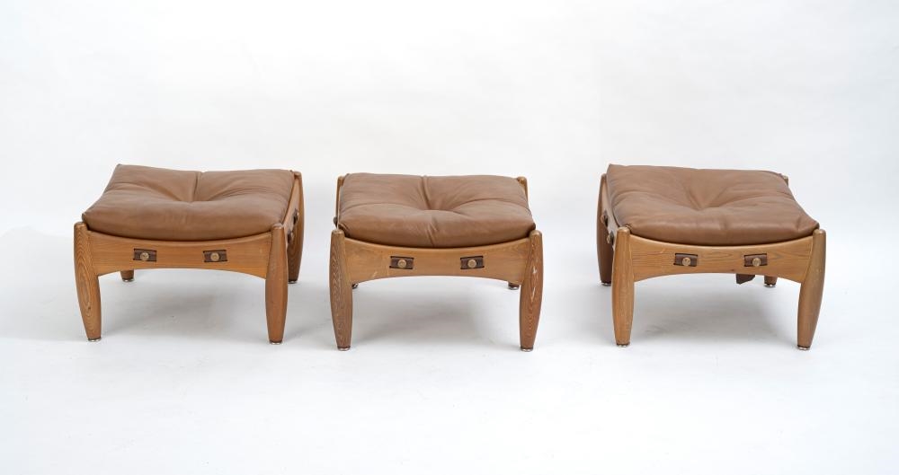 Artwork by Sergio Rodriguez, Six rectangular stools, "Sheriff" model., Made of pine, leather