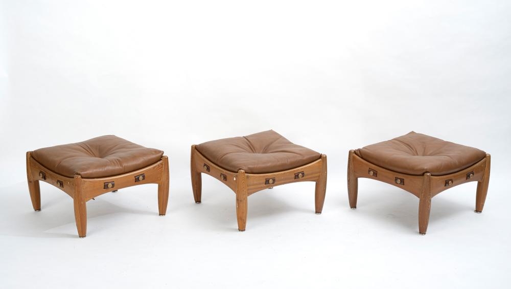 Artwork by Sergio Rodriguez, Six rectangular stools, "Sheriff" model., Made of pine, leather