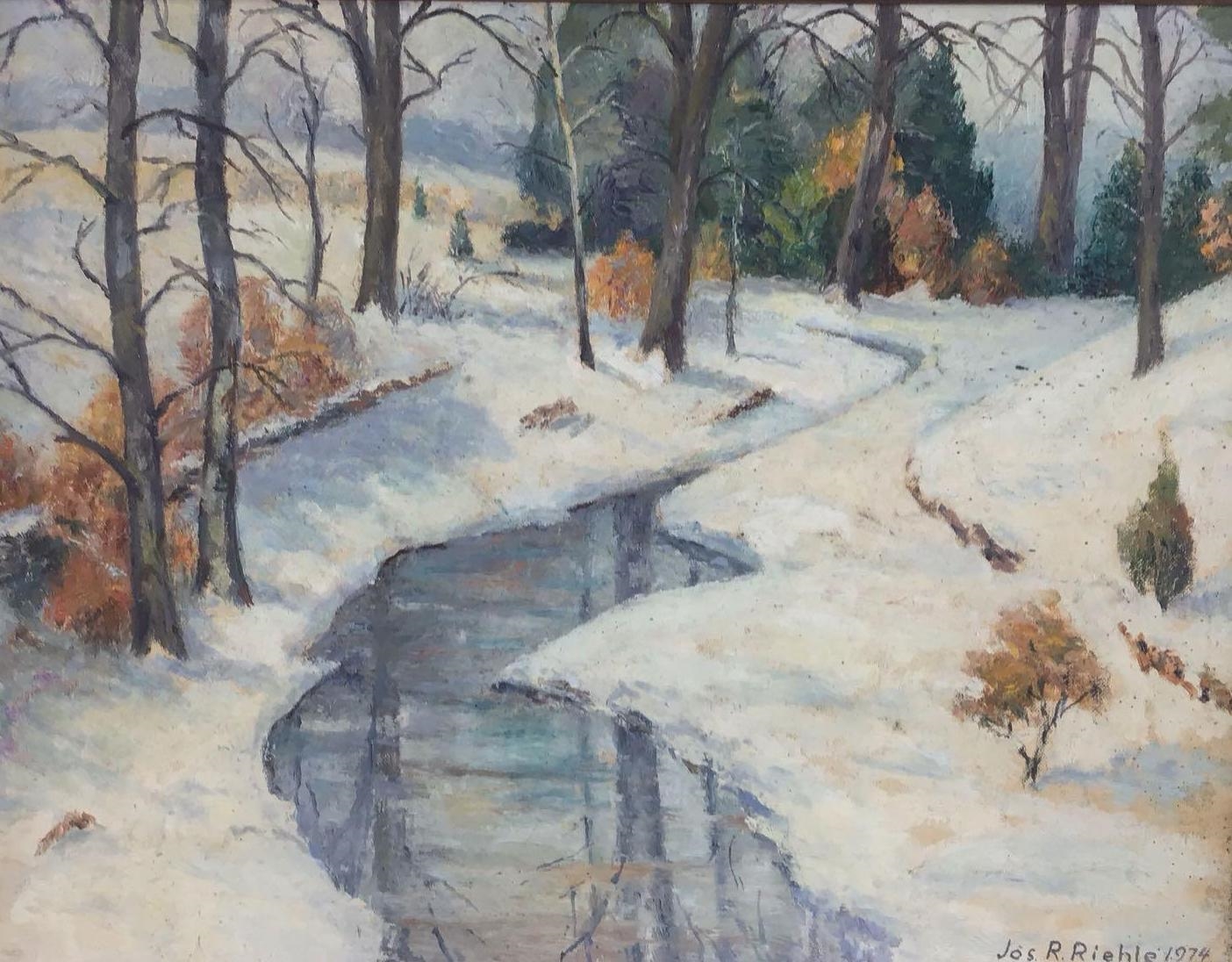 Joseph R. Riehle | Winter forest landscape with stream (1974) | MutualArt