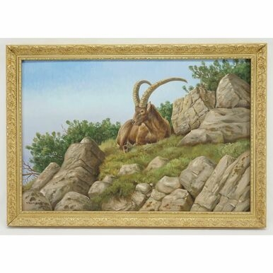 Artwork by Friedrich Reimann, Steinbock am Hang, Made of oil on hardboard