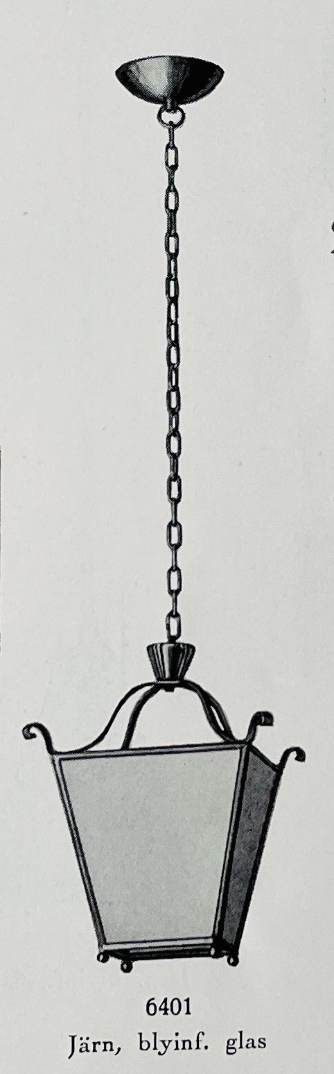 Artwork by Harald Notini, a ceiling lamp model "6401", Arvid Böhlmarks Lampvarufabrik, 1920s-30s, Made of glass, wood and leather