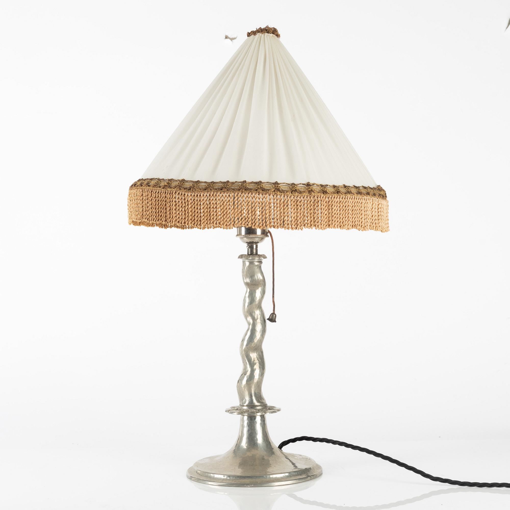 Artwork by Harald Notini, a table lamp model "6891", Arvid Böhlmarks Lampfabrik, Stockholm 1920s, Made of glass, wood and leather