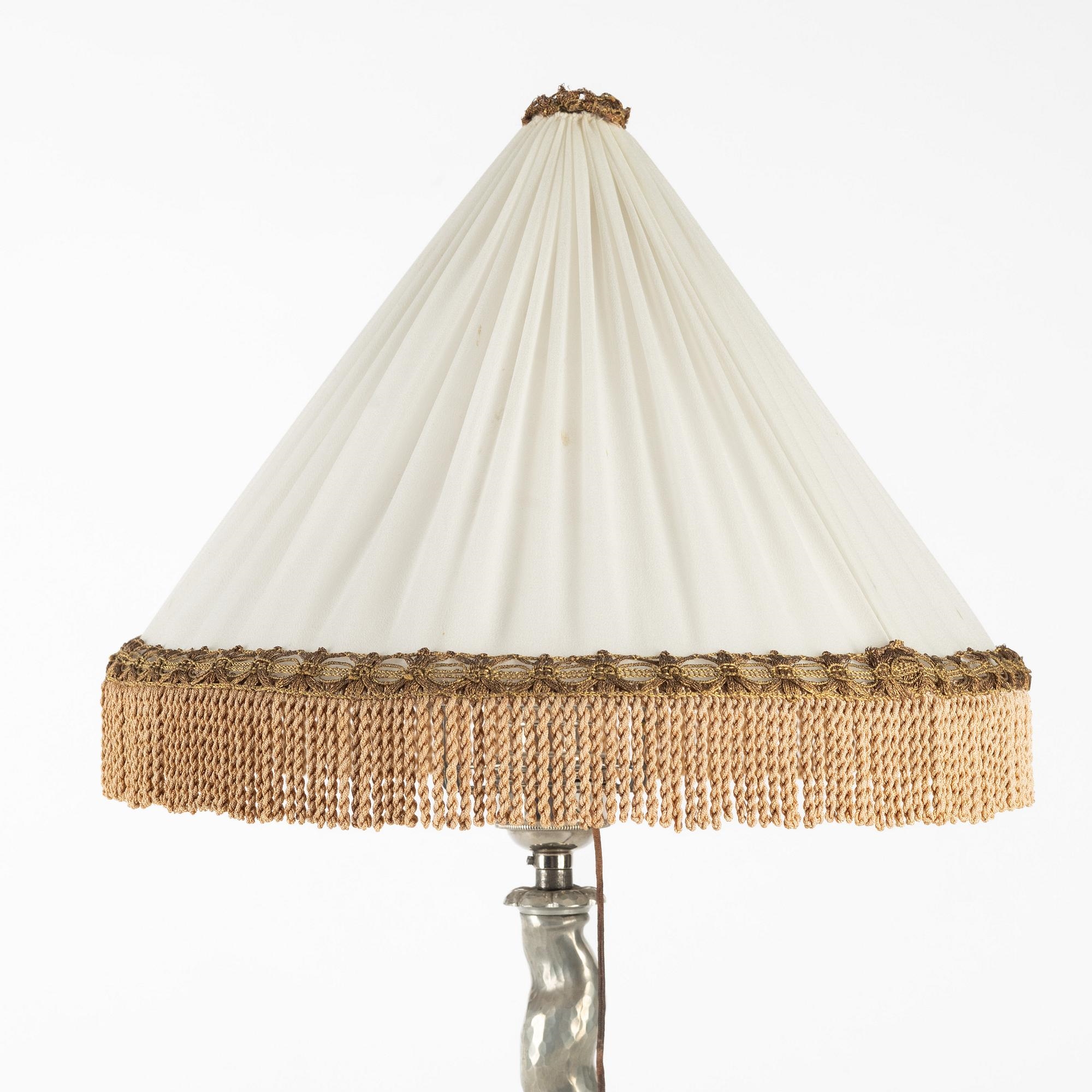 Artwork by Harald Notini, a table lamp model "6891", Arvid Böhlmarks Lampfabrik, Stockholm 1920s, Made of glass, wood and leather