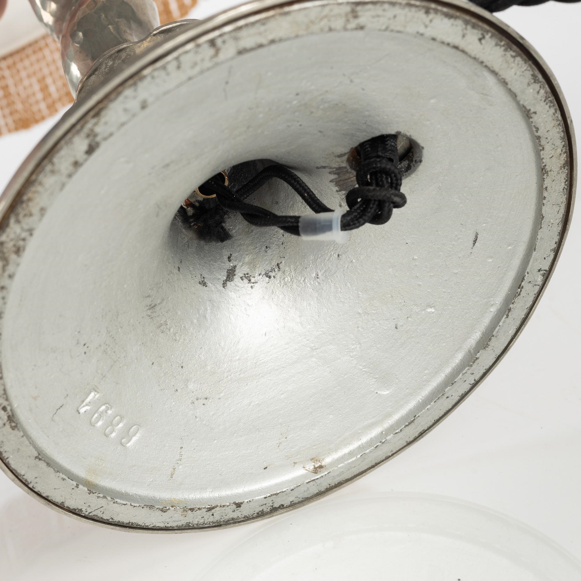 Artwork by Harald Notini, a table lamp model "6891", Arvid Böhlmarks Lampfabrik, Stockholm 1920s, Made of glass, wood and leather