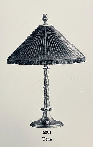 Artwork by Harald Notini, a table lamp model "6891", Arvid Böhlmarks Lampfabrik, Stockholm 1920s, Made of glass, wood and leather