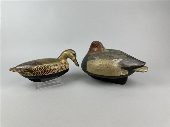 Duck Decoys: Redhead drake; Blue-winged teal hen