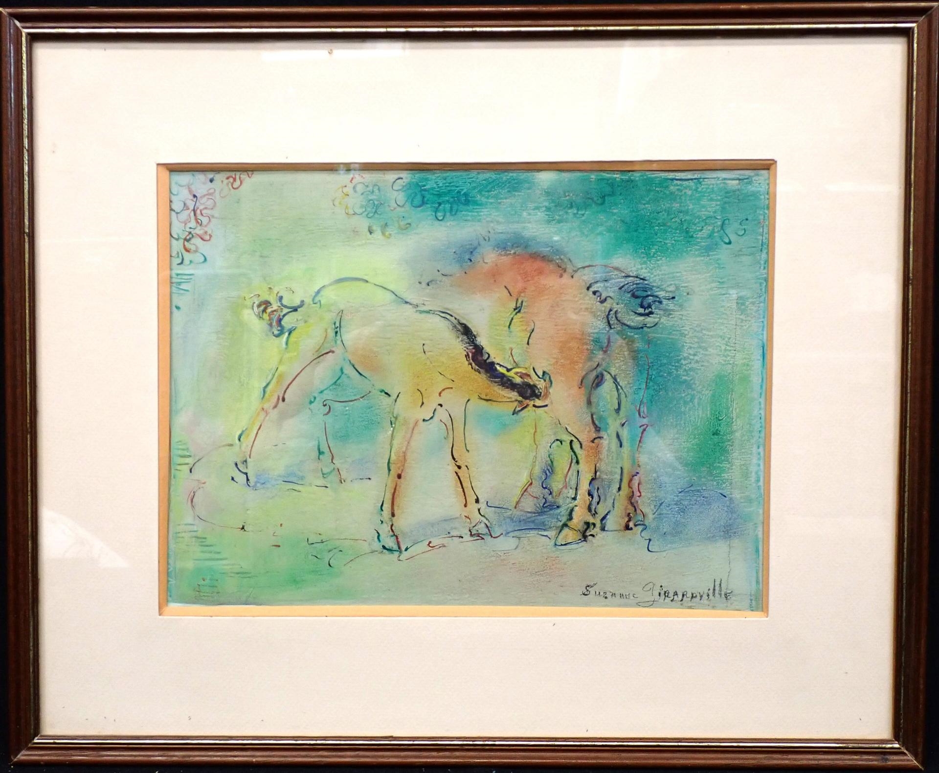 Artwork by Suzanne Girardville, GIRARDVILLE Suzanne (XIX - XXè) : Poulain et jument, Made of Aquarelle