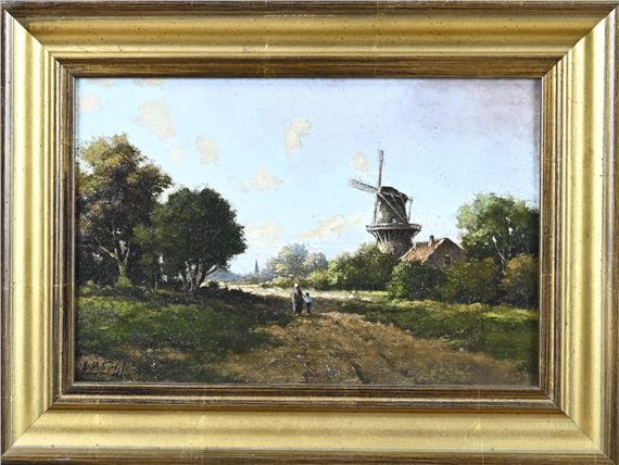 A.M. Geijp. 1855 - 1926. Landschap met boerin by A.M. Geijp