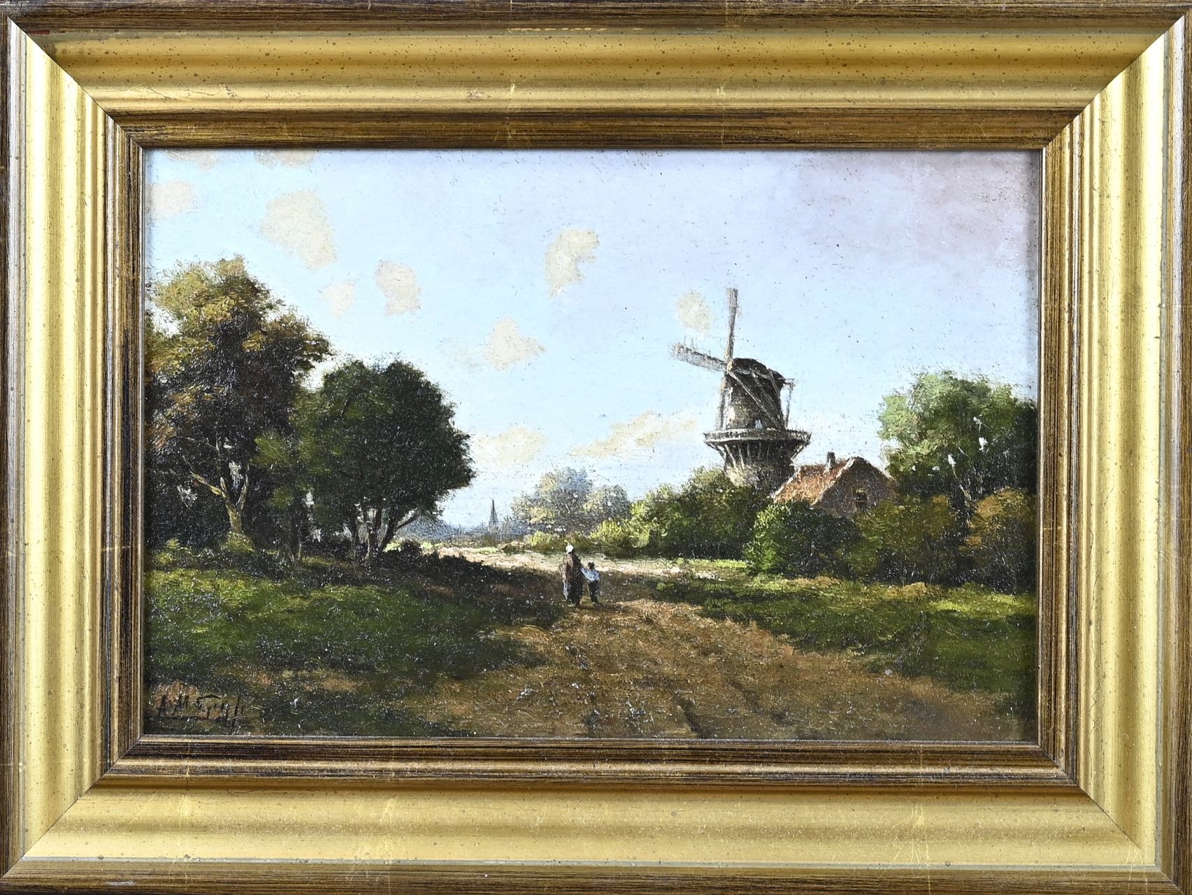 Artwork by A.M. Geijp, A.M. Geijp. 1855 - 1926. Landschap met boerin, Made of oil on panel