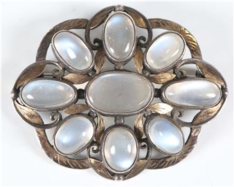 An early 20th century Arts and Crafts silver and moonstone set brooch by Sybil Dunlop - Sybil Dunlop