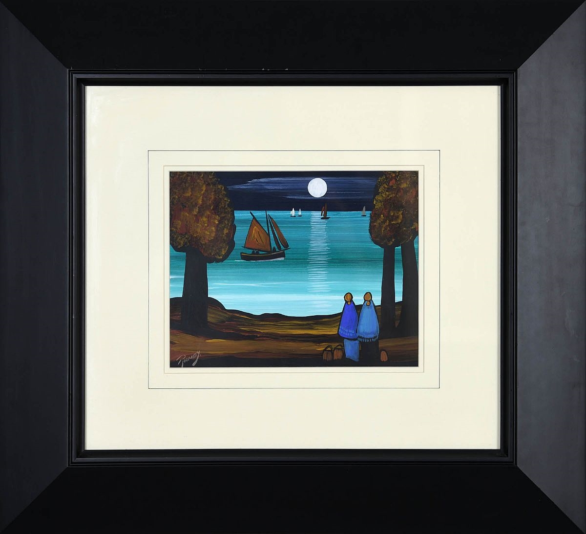 Artwork by John Rooney, Moonlit Lough, Made of Gouache