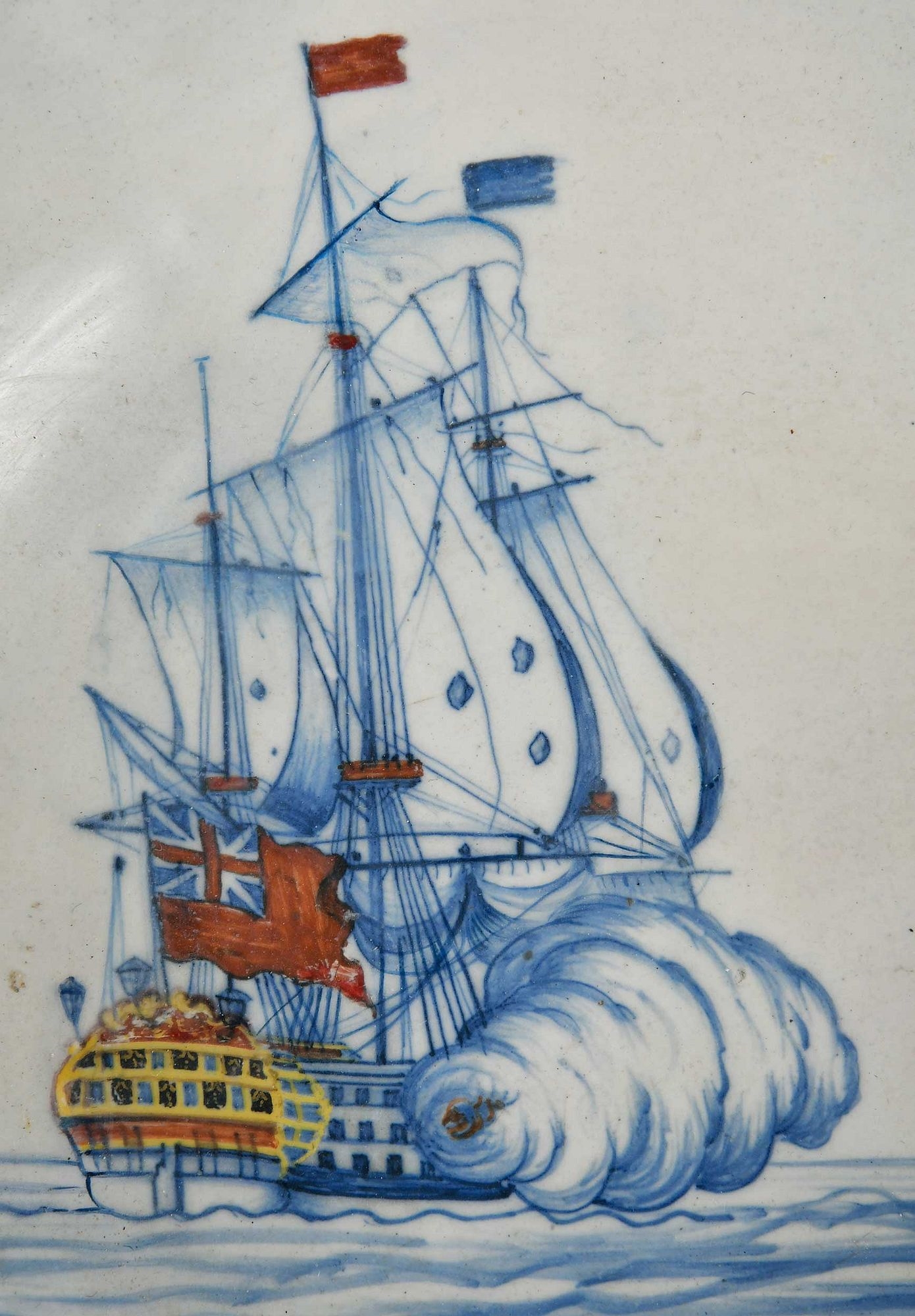 Artwork by John Howard, This rare bowl commemorates the Seven Years War battle between the French and British Navy's outside the port of Lagos in Portugal., Made of Polychrome