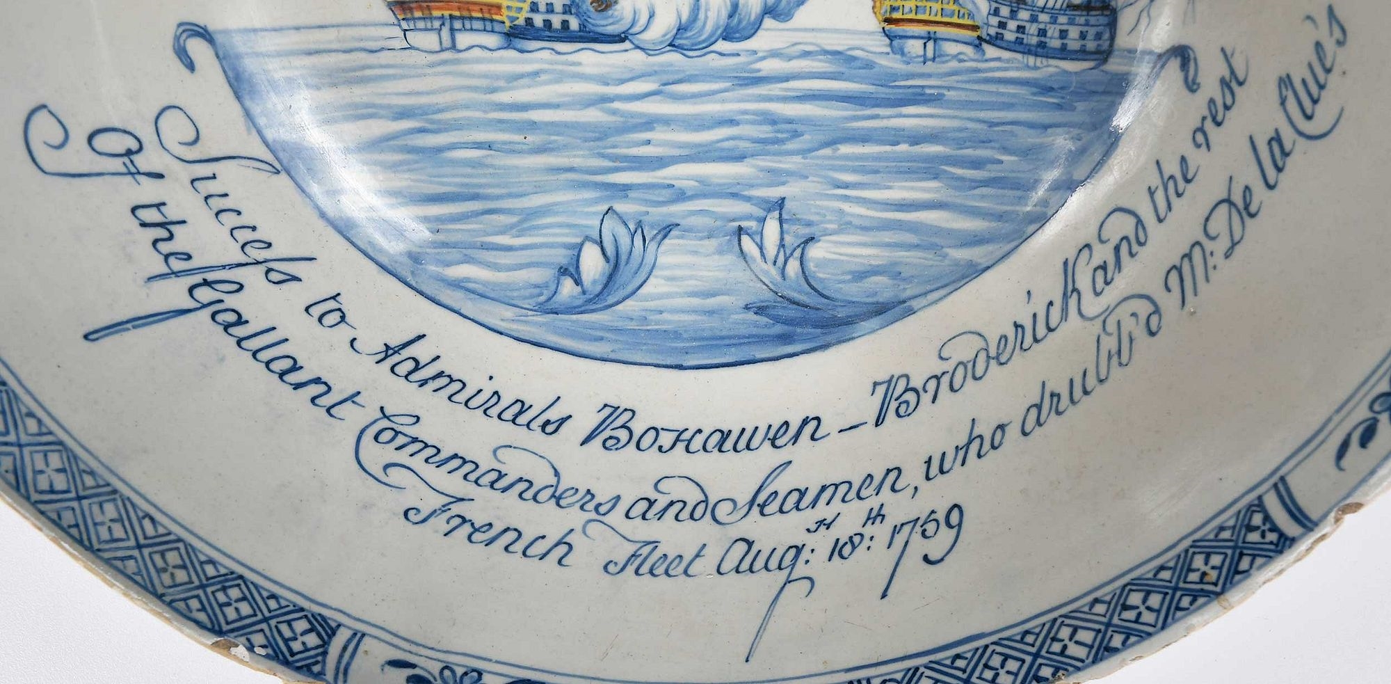 Artwork by John Howard, This rare bowl commemorates the Seven Years War battle between the French and British Navy's outside the port of Lagos in Portugal., Made of Polychrome