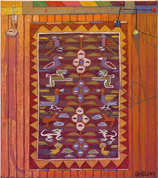 Interior W/ Vacuum, Peruvian Tree of Life Rug, and Calder Floor Lamp by JJ Manford, Executed in 2020