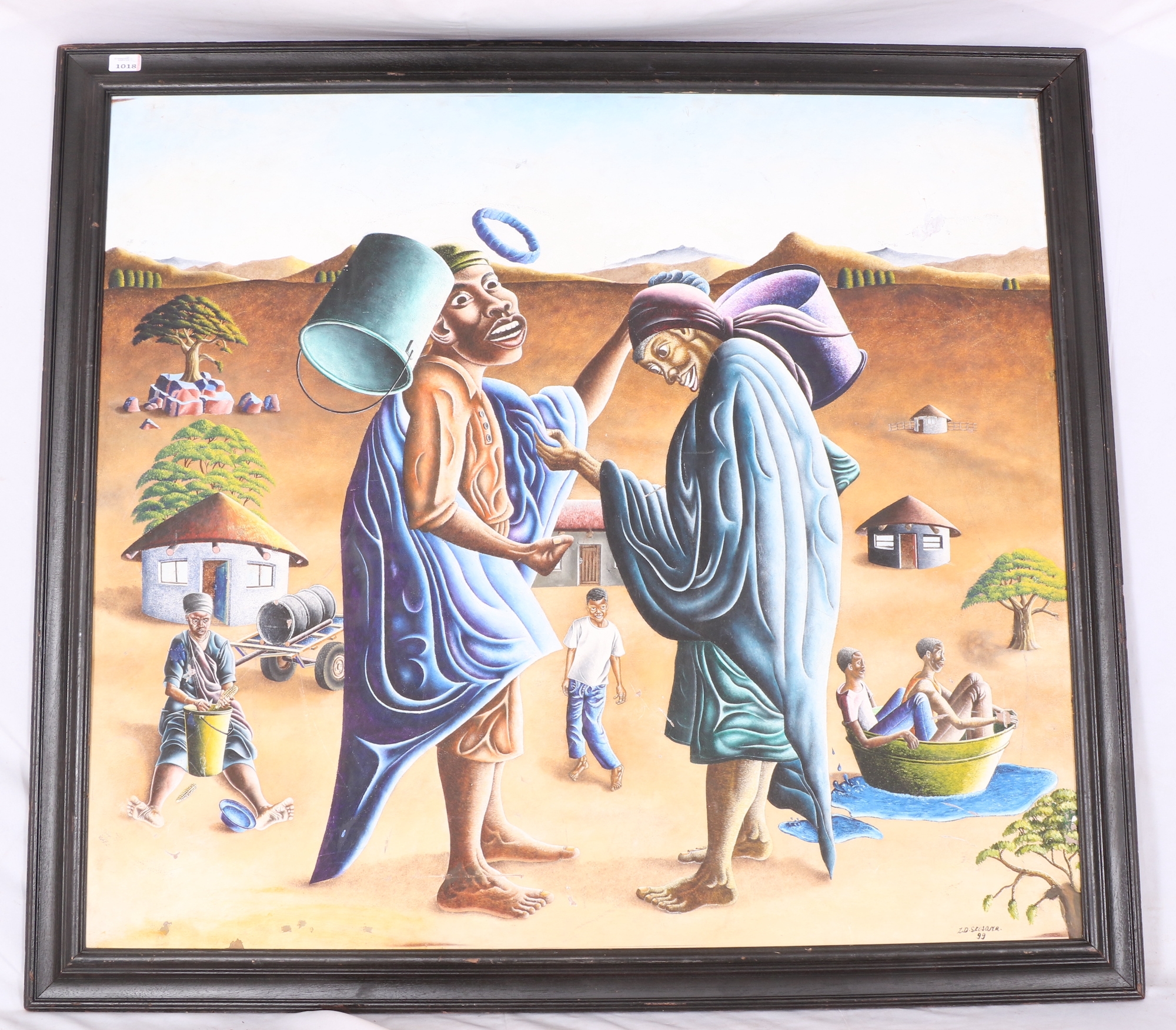 Artwork by Zondi Skosana, HEADING FOR WATER, Made of oil on board