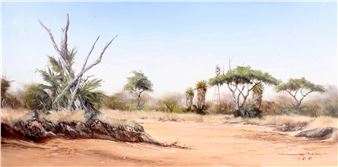 DRY RIVERBED WITH WINDMILL AND ALOES - Gerhard Smit