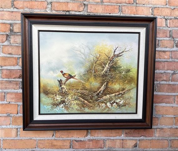 J Graham Oil on Canvas Pheasant Painting by J. Graham