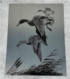 Larry Toschik Ducks Metal Etching Wall Sculpture - Larry Toschik