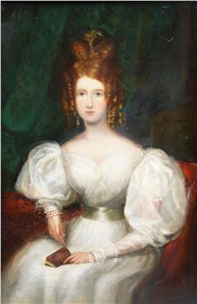 Seated Portrait of 'Mrs Dove' a William IV Lady with Ringlets in a White Gown - Henry Moseley