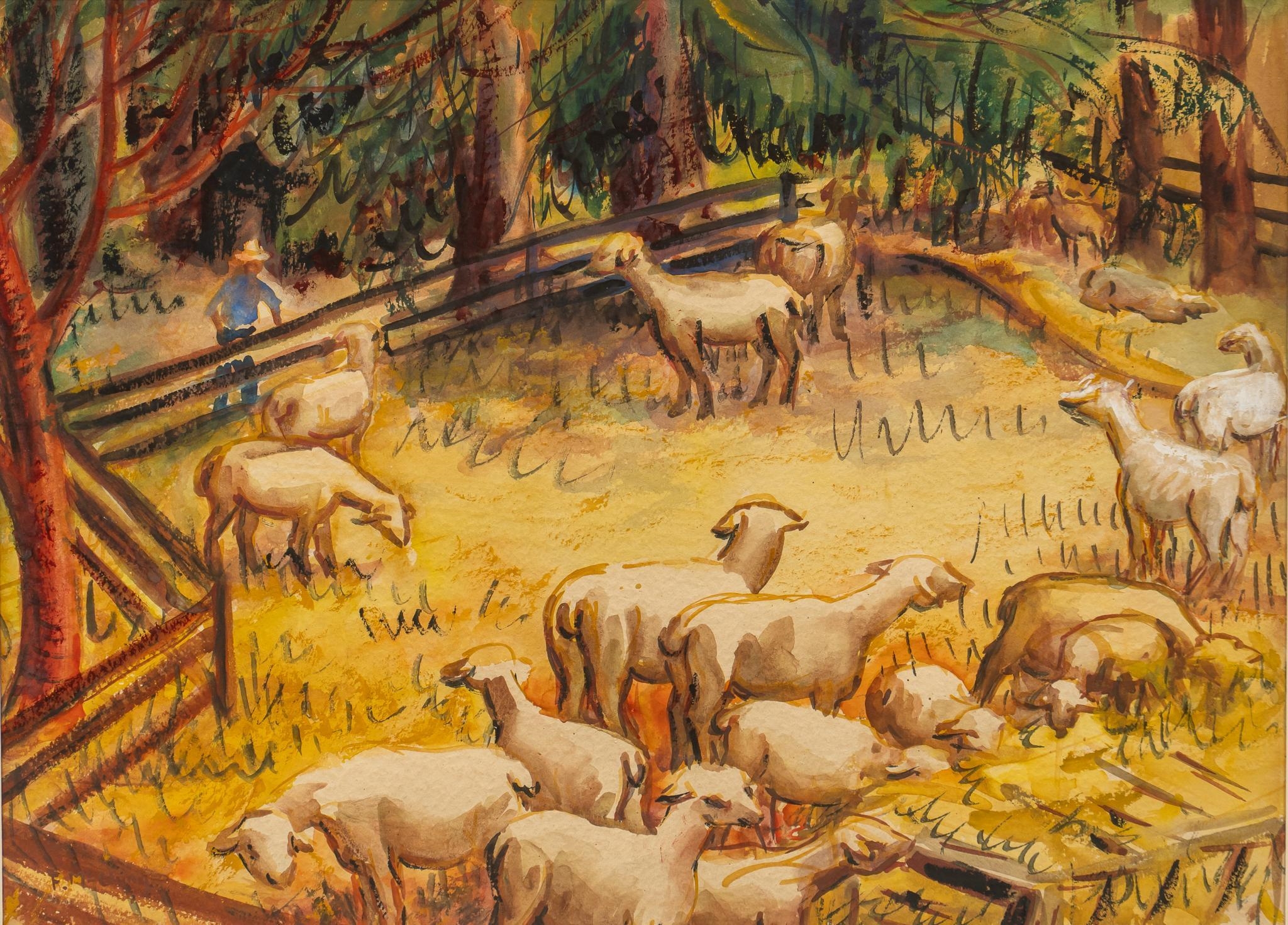 Artwork by Florence McClung, Sheep in Paddock, Made of watercolor