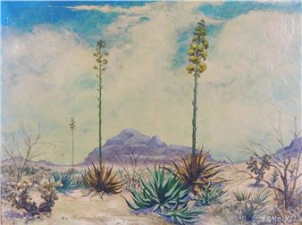 Henry R. Mockel (German / American, 20th C.), oil on canvas, contemporary desert scene with yucca plants, signed lower right, framed, wear consistent with age, ss: 17 1/2" h. x 23 1/2" w. - Henry R. Mockel