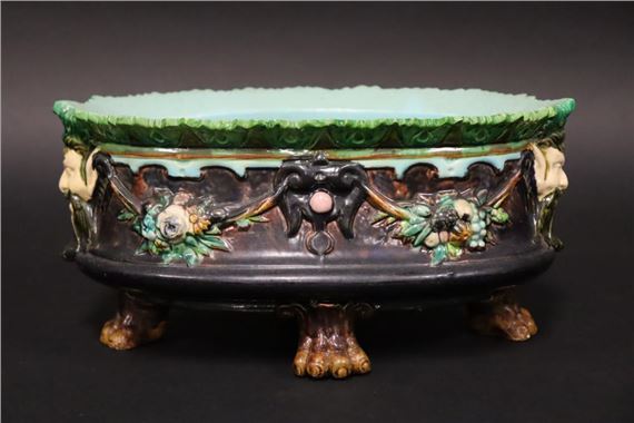 Hugo Lonitz | Antique Hugo Lonitz majolica oval jardiniere | MutualArt