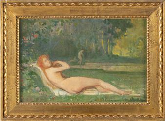 Nestor Cambier (Belgio 1897 - 1957). Nudo disteso en plein air. - Nestor Cambier