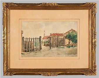 the wooden fence at the entrance to the farm, 1883 - Édouard Michel Ferdinand Hamman