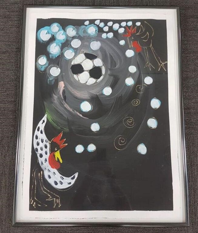 Artwork by Adu Gindy, paper "The Sky is Falling" 24 1/4" x 32 1/4" O.D., Made of acrylic