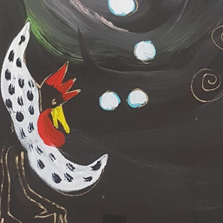 Artwork by Adu Gindy, paper "The Sky is Falling" 24 1/4" x 32 1/4" O.D., Made of acrylic