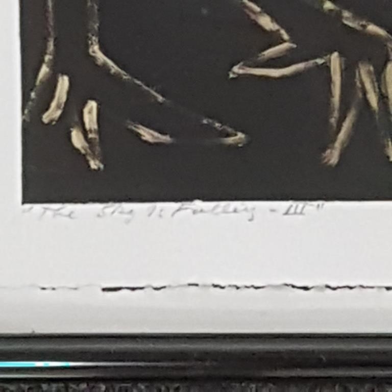 Artwork by Adu Gindy, paper "The Sky is Falling" 24 1/4" x 32 1/4" O.D., Made of acrylic