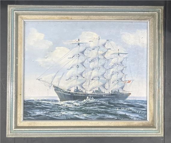 AA) Framed Painting Of Sailboat In Water. Signed - K. Maskell