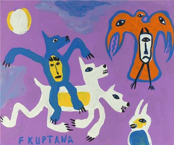 An exceptional acrylic on wood panel by the artist by Floyd Kuptana