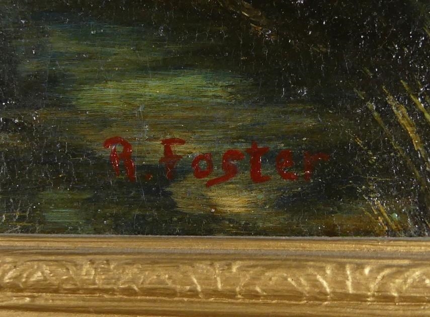 R. Foster | An antique oil on board circa early 1900's depicting treed ...