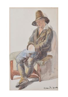 Watercolour - Study of a seated gentleman - Claude Hulk