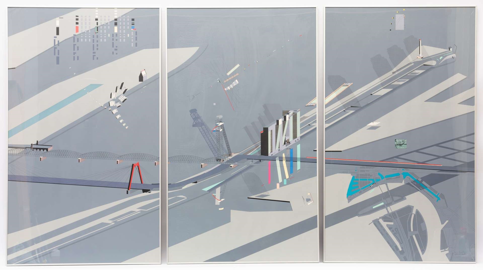 Artwork by Rem Koolhaas, New Rotterdam: Summation (triptych, Made of screenprints in colours