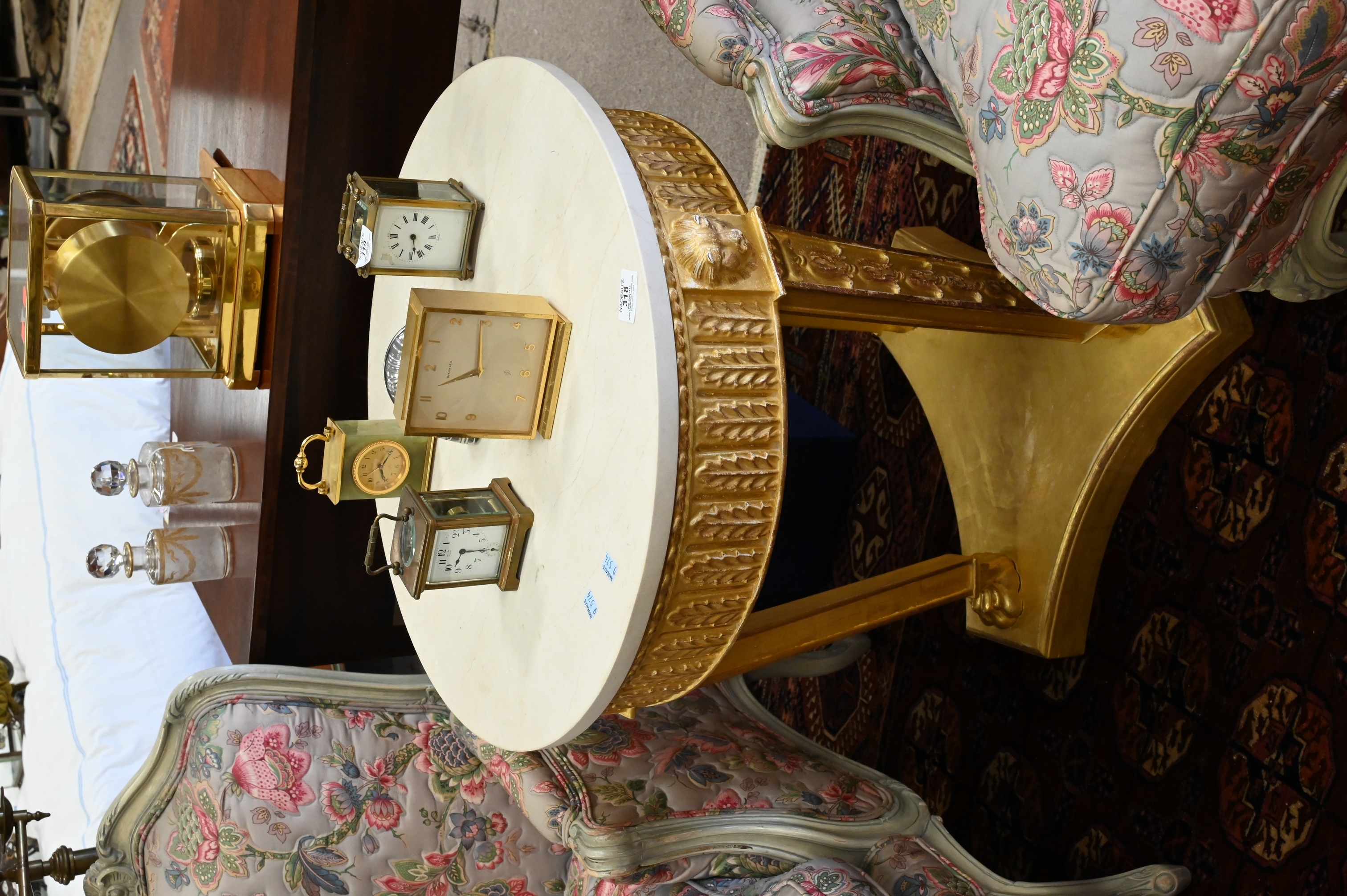 Artwork by Jonathan Sainsbury, Attributed to Jonathan Sainsbury Neoclassical Torchere having Custom Gilt Marble Top, Made of Gilt Marble