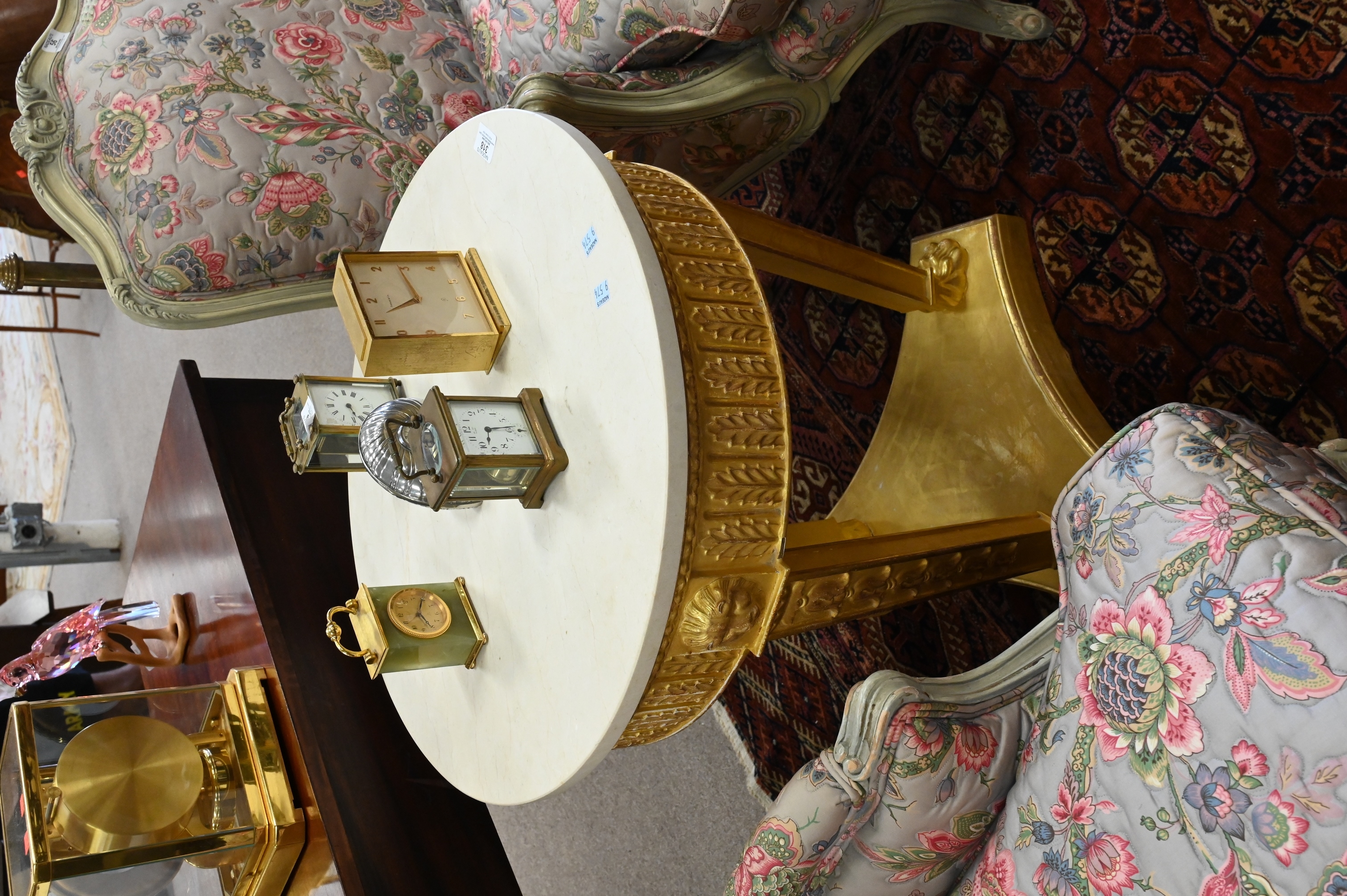 Artwork by Jonathan Sainsbury, Attributed to Jonathan Sainsbury Neoclassical Torchere having Custom Gilt Marble Top, Made of Gilt Marble