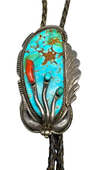 Helen Long | Unique Style Statement Turquoise And Coral Bolo Tie (1999 ...