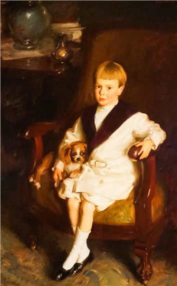 Portrait of a Young Boy with a Small Dog by Louis Betts