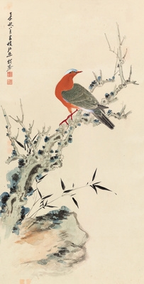 Artwork by Huang Dufeng, BAMBOO AND BIRD, Made of ink and colour on paper