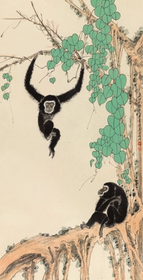 Artwork by Huang Dufeng, APE PLAYING, Made of ink and colour on paper