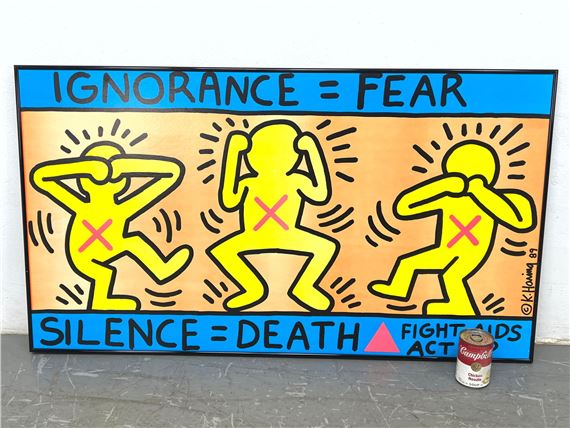 Keith Haring、Silence=Death、希少画集画、新品額装付 ▷ Silence = Death by Keith Haring, 1989 | Screen print