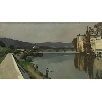 Vissers aan Franse rivier by Edouard Arthur, 1953